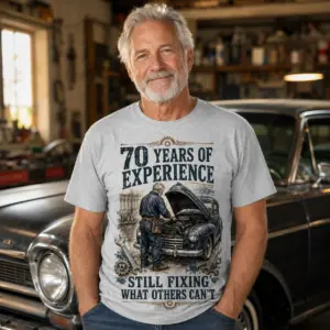 Worn mechanic 70th birthday shirt with still fixing what others can't vintage car artwork